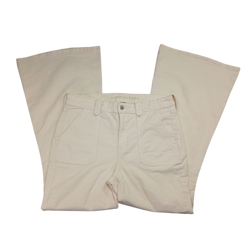 American Eagle Festival Flare Corduroy‎ Pants Cream High Waisted Womens 14 Reg